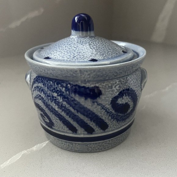 Marzi & Remy Salt Glazed Stoneware Pottery Mustard Jam Jar Made In Germany Blue - Picture 1 of 13